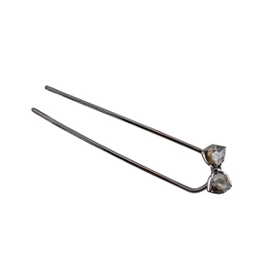 Elegant U-shaped metal hair pin with rhinestone bow detail in dark gunmetal finish