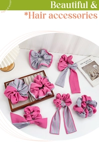 Ensemble de chouchous élégants en satin rose et vert avec de longs rubans souples