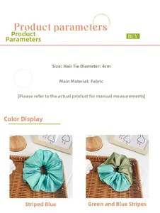 Vue détaillée des dimensions du chouchou en tissu de 4cm en options de couleur cyan et vert