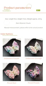Detailed view of ink painting butterfly hair claw clip with 9cm by 7.5cm dimensions
