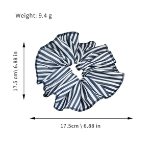 Blue and white striped oversized fabric scrunchie with 17.5cm diameter measurements