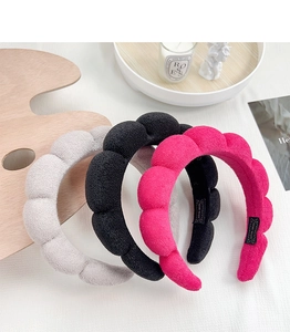 Lot de trois serre-têtes croissants épais en tissu éponge gris, noir et rose fuchsia