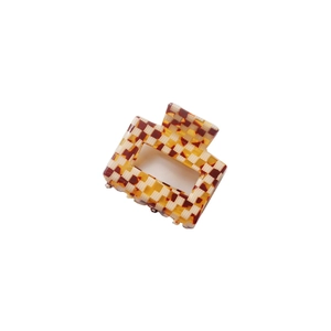 Minimalist square tortoiseshell checkered acetate hair claw clip in retro brown and orange