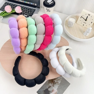 Serre-tête Nuage de Bulles Épaissi pour Femmes Bandeau à Cheveux en Éponge de Peluche Douce pour Lavage du Visage Maquillage Accessoires de Coiffure Couleur Unie