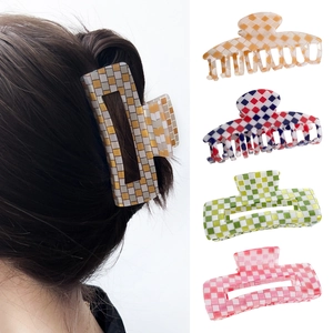 Grandes pinces à cheveux à motif damier en acétate coloré pour femmes et filles