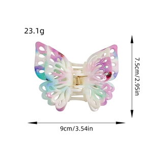 Ink painting style double-layer hollow butterfly hair claw clip with pink marble texture