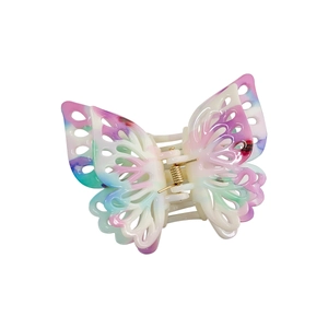 Ink style double-layer hollow butterfly hair claw clip with colorful marble pattern