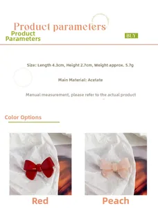 Detailed view of acetate bow hair clip with product dimensions of 4.3x2.7cm and marble texture