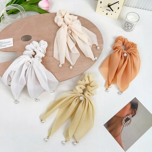 Chouchous Élégants À Nœud Papillon En Künstliche Perles Mousseline Tissu Anneau De Cheveux Élastiques Pour Femmes Accessoires