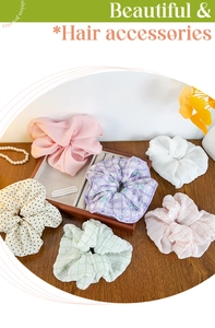 Lot de six chouchous en tissu aux motifs unis, à pois et à carreaux pour les cheveux