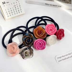 Romantisch 3D Rose Blume Haargummi Elegant Acetat Süß Haarseil Elastisch Scrunchies Für Damen Mädchen Täglich Haarschmuck