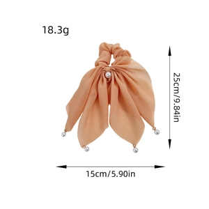 Élastique à cheveux élégant en mousseline avec nœud et perles et détails de dimensions