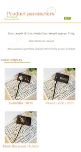 Detail view of handmade wooden hair sticks with floral motifs and elegant metal charms