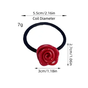 Romantisches Haargummi mit roter Rosenblüte aus Acetat und elastischem Band