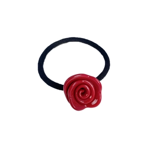 Romantisches rotes Acetat-Blumen-Haargummi mit schwarzem Gummiband für Damen und Mädchen