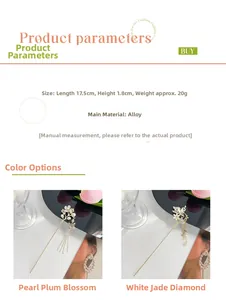 Detailed view of Chinese plum blossom hair stick with pearls and tassels specifications
