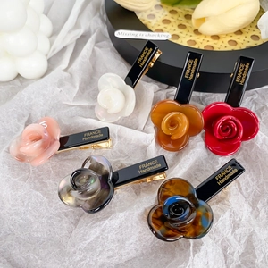 French Vintage Rose Flower Hair Clip Acetate Handmade Elegant Camellia Duckbill Clip For Women Girls Hair Accessories