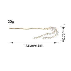Elegant Chinese style plum blossom alloy hair stick with pearls and tassels for women