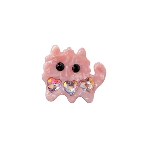 Cute pink acetate cartoon cat hair clip with sparkling rhinestone heart accents