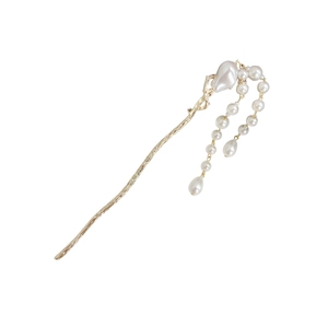 Elegant Chinese plum blossom alloy hair stick with baroque pearls and hanging tassels