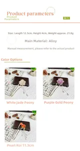 Detailed view of alloy hairpins featuring peony designs and pearl carp tassel accents
