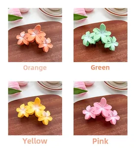 Détails de pinces à cheveux florales en résine orange, verte, jaune et rose pastel
