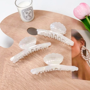 Große Acetat Muschel Haarkralle Irisierend Perlmuttfarben Weiß Meerjungfrau Stil Elegante Rutschfeste Haarklammer Für Damen Accessoires