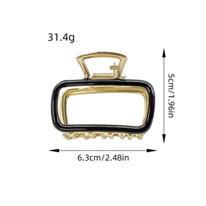 Elegant gold and black square hollow alloy hair claw clip with size measurements