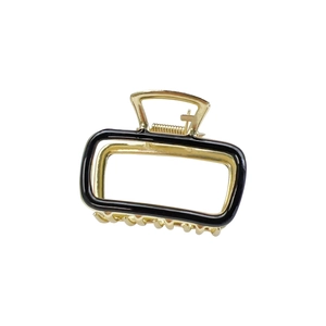 Elegant gold alloy square hair claw with black enamel finish for daily hairstyle styling