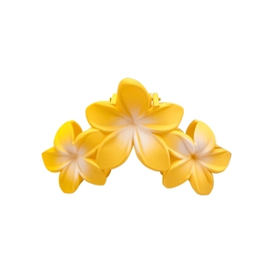 Pince à cheveux avec trois fleurs de Frangipanier dégradé jaune et blanc élégante