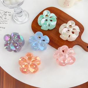 Iridescent Plumeria Hair Claw Clip-Hollow Flower Shark Clip-Electroplated Plastic Hair Jewelry For Women Beach Accessories