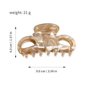 Pince à cheveux élégante en acétate marbré 9 cm pour femme, accessoire évidé léger de 21 g