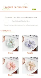 Detailed view of floral fabric bow hair claw clips with size and weight dimensions
