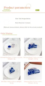 Artistic acetate hair clips featuring colorful oil painting style girl and bear designs