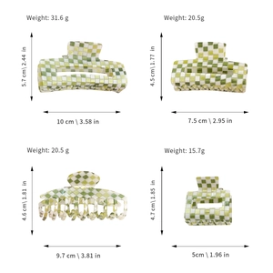 Set de pinces à cheveux à damier vert pastel et blanc avec détails de taille et de poids