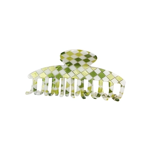 Grande pince à cheveux en acétate avec motif damier vert et blanc pour coiffures