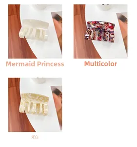 Detailed comparison of pearlescent, multi-color, and off-white acetate hair claw clips