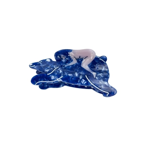 Artistic polar bear acetate hair claw clip with blue marble finish for women