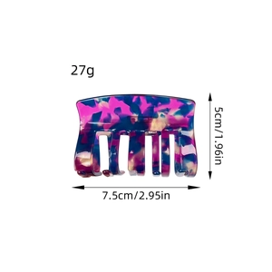 Minimalist purple acetate hair claw clip with colorful marble pattern measures 7.5cm