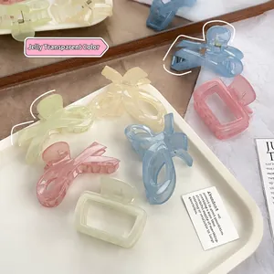 Sweet Transparent Plastic Hair Claw Clips Minimalist Square Ribbon Shape Shark Clip For Women Daily Headwear Accessories