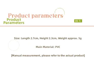 Technical specification of PVC checkerboard hair clip showing dimensions 2.7x2.3cm and 5g weight