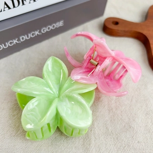 Pinces à cheveux fleurs vert pastel et rose avec texture marbrée élégante