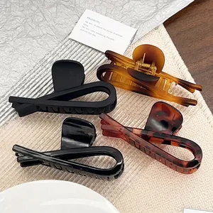 Grande Pince à Cheveux pour Femmes Plastique Mat Simple Élégant Géométrique Pince Requin Accessoires Cheveux Léopard Noir Café Mode