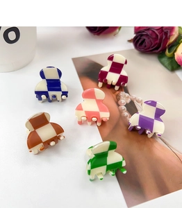 Set of six mini checkerboard hair clips in vintage acetate colors for hair styling