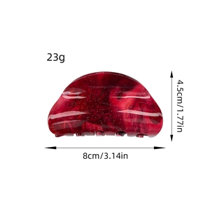 Sparkly dark red marbled acrylic hair claw clip, 8cm long half-moon hair clamp for women