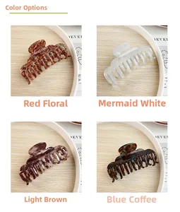 Détails de grandes pinces à cheveux en acétate coloris rouge floral, blanc sirène et marron