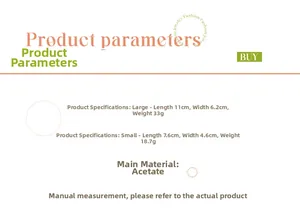 Size specifications and acetate material details for large and small bow hair clips