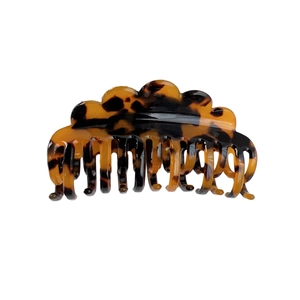 Elegant tortoise shell acetate hair claw with double-row teeth and wave design