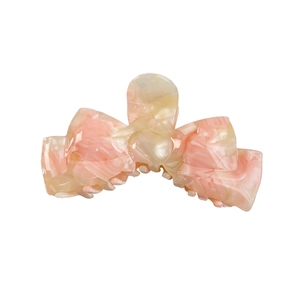 Elegant bow hair claw clip with pink marble acetic acid pattern for women's updos