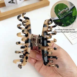 Elegant tortoise shell pattern acetate hair claw clip with durable double-row teeth